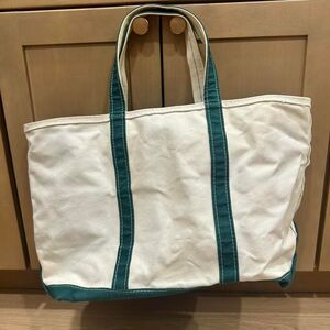 Vintage L.L. Bean Large Boat and Tote XL 21 in Zip Top Cream Green Bag